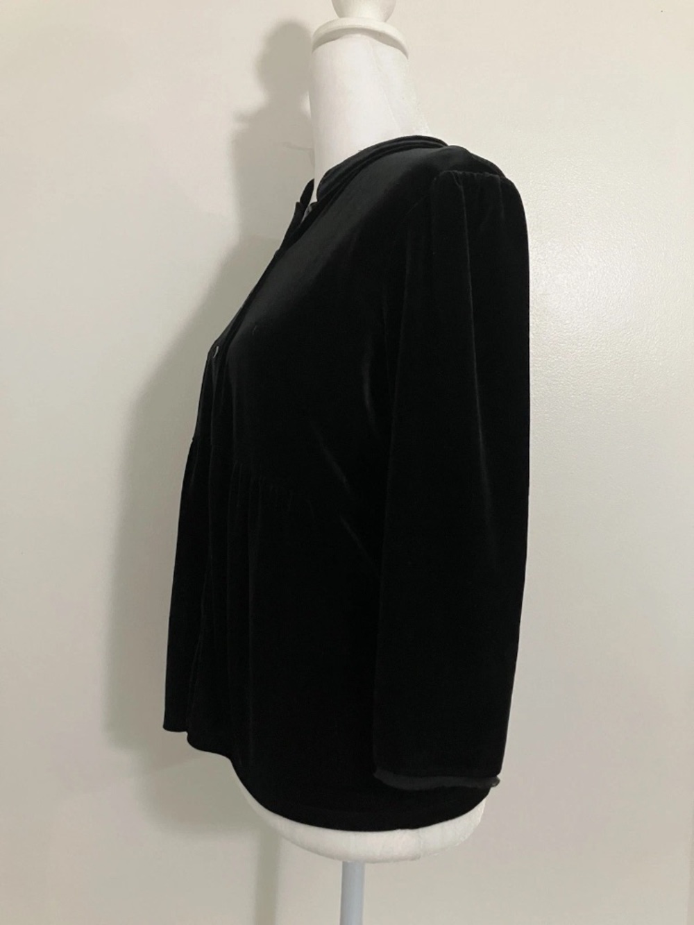 J. Jill Black Velvet Button-Front Top with Tonal Floral Embroidery - Picture 2 of 7